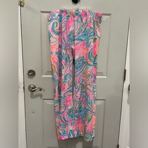 Lilly Pulitzer Bal Harbour Mid-Rise Palazzo Pants Multi Carnivale Coral sz XL